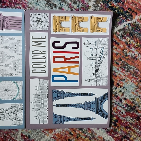 Set of 2 adult coloring books NWOT London and Paris themed - Picture 3 of 8